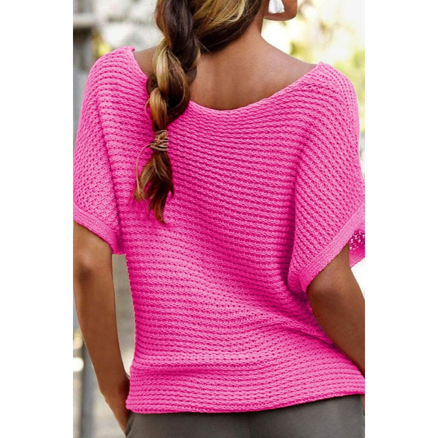 Boat Neck Short Sleeve Sweater Apparel and Accessories