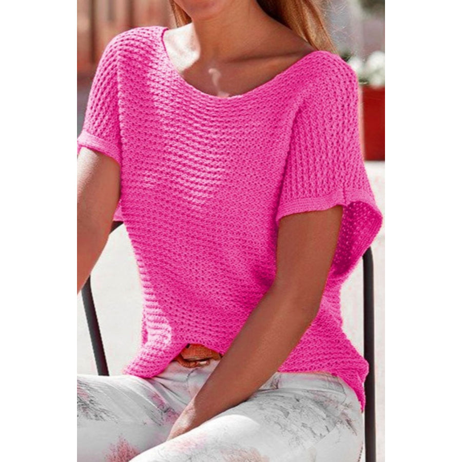 Boat Neck Short Sleeve Sweater Apparel and Accessories