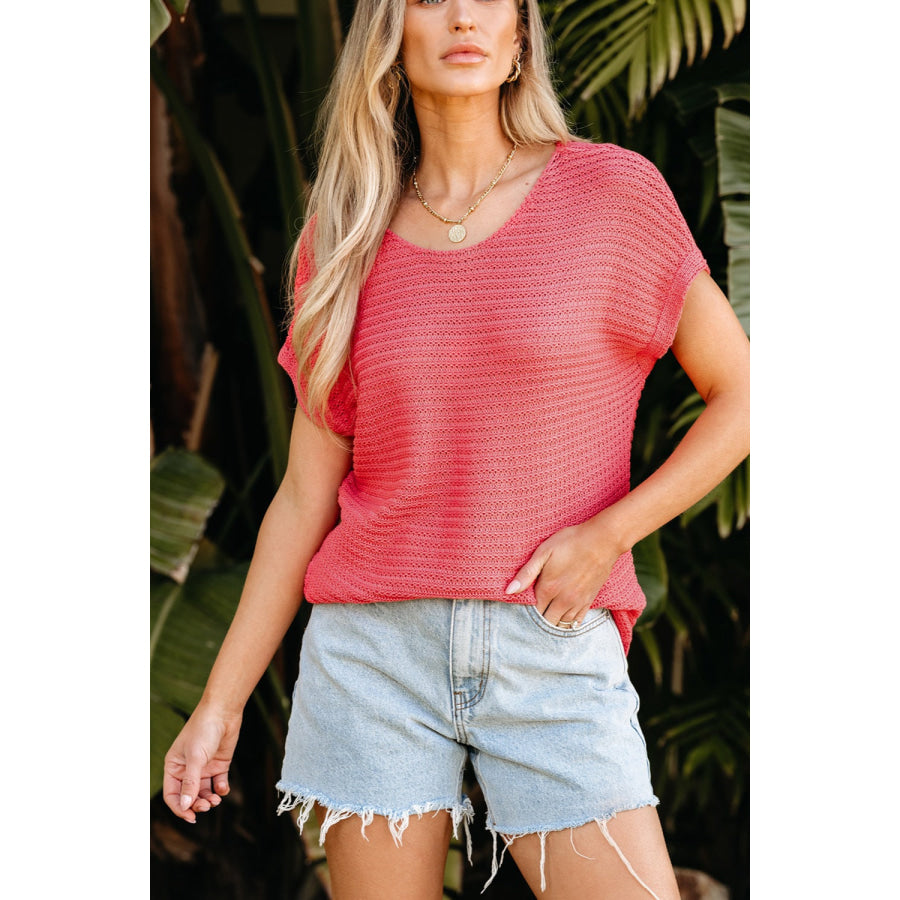 Boat Neck Short Sleeve Sweater Strawberry / S Apparel and Accessories