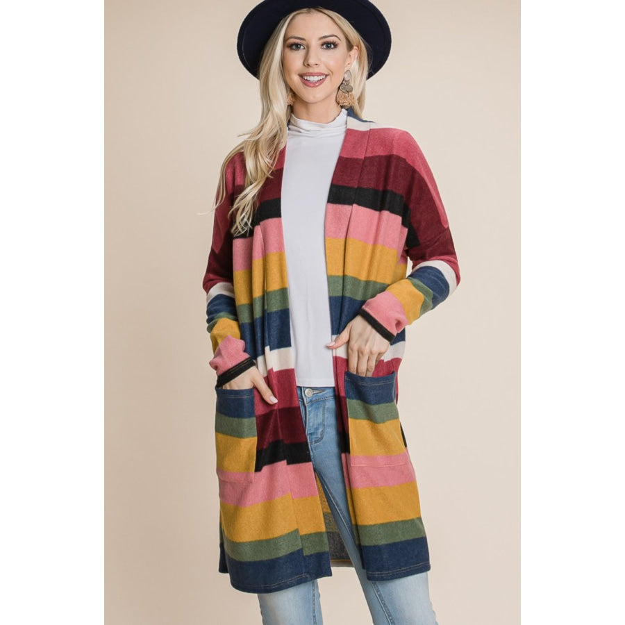 BOMBOM Color Block Striped Open Front Cardigan Multi / S Apparel and Accessories