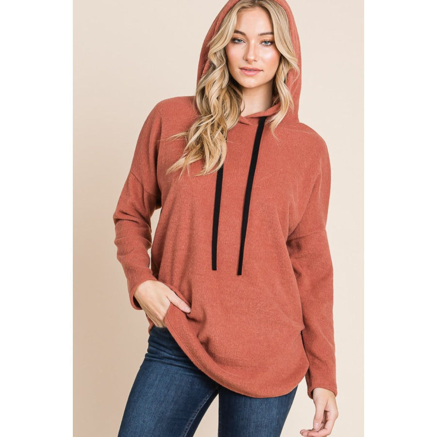 BOMBOM Contrast Drawstring Drop Shoulder Knit Hoodie Apparel and Accessories