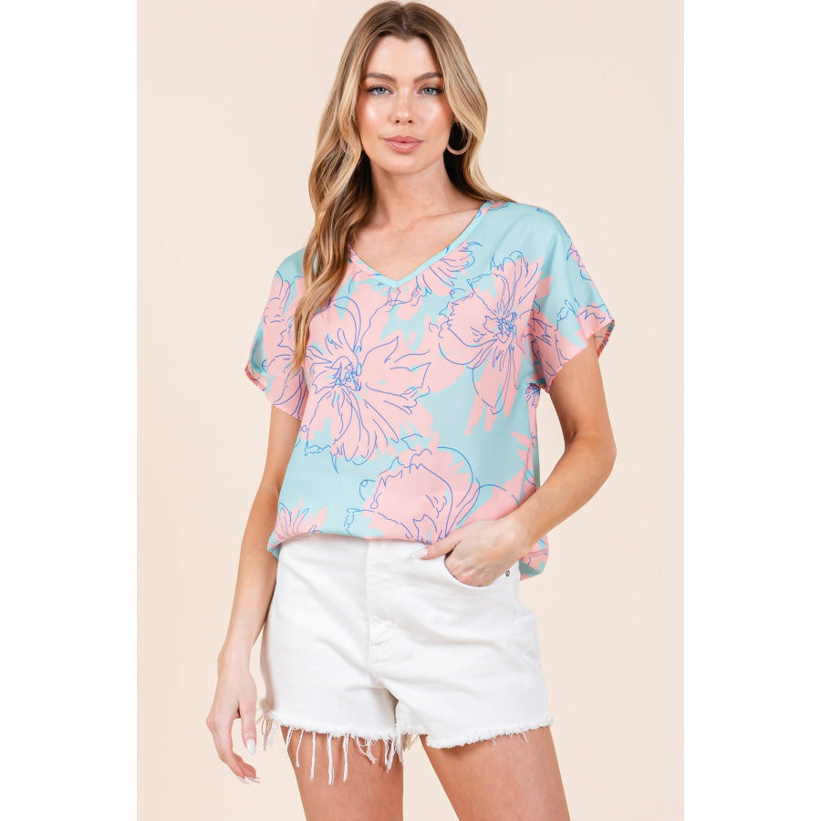 BOMBOM Floral Short Sleeve T - Shirt Apparel and Accessories