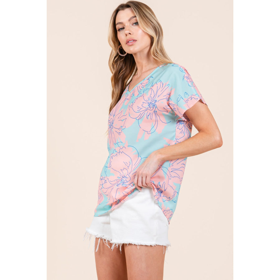 BOMBOM Floral Short Sleeve T - Shirt Apparel and Accessories