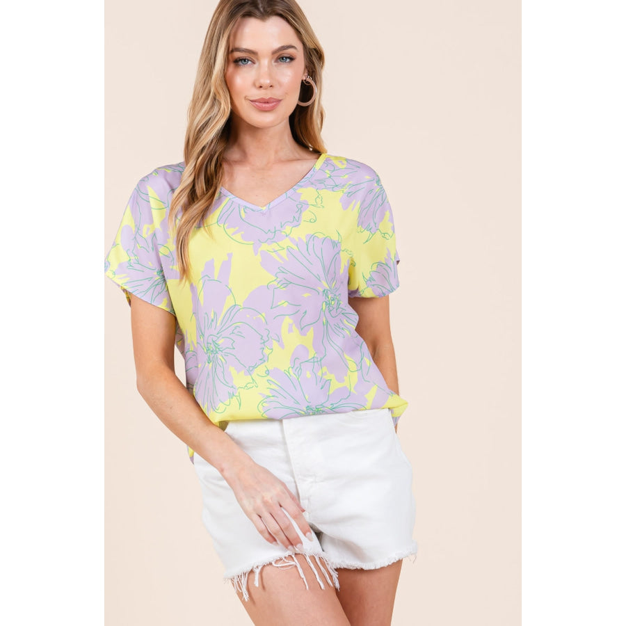 BOMBOM Floral Short Sleeve T-Shirt Apparel and Accessories