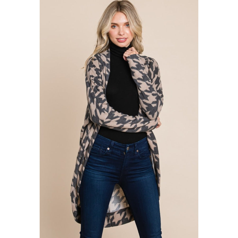 BOMBOM Houndstooth Open Front Cocoon Knit Cardigan Apparel and Accessories