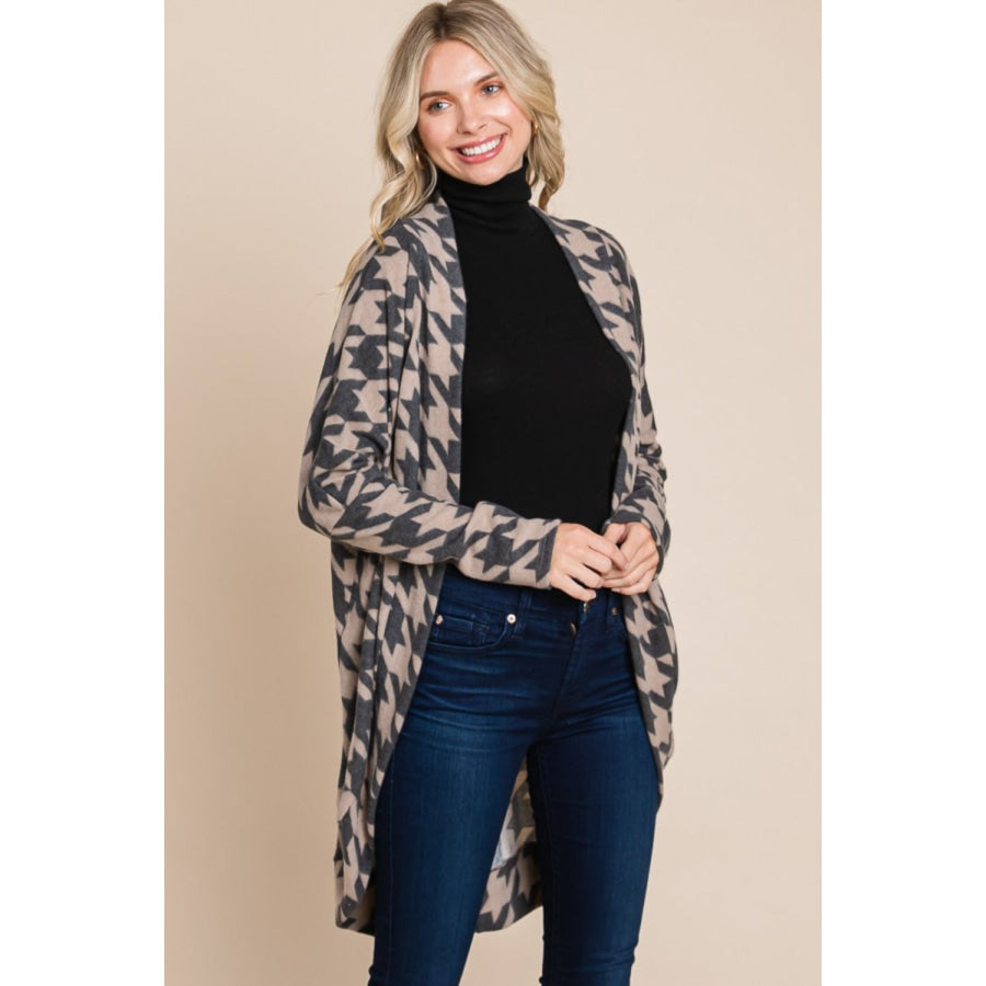 BOMBOM Houndstooth Open Front Cocoon Knit Cardigan Apparel and Accessories