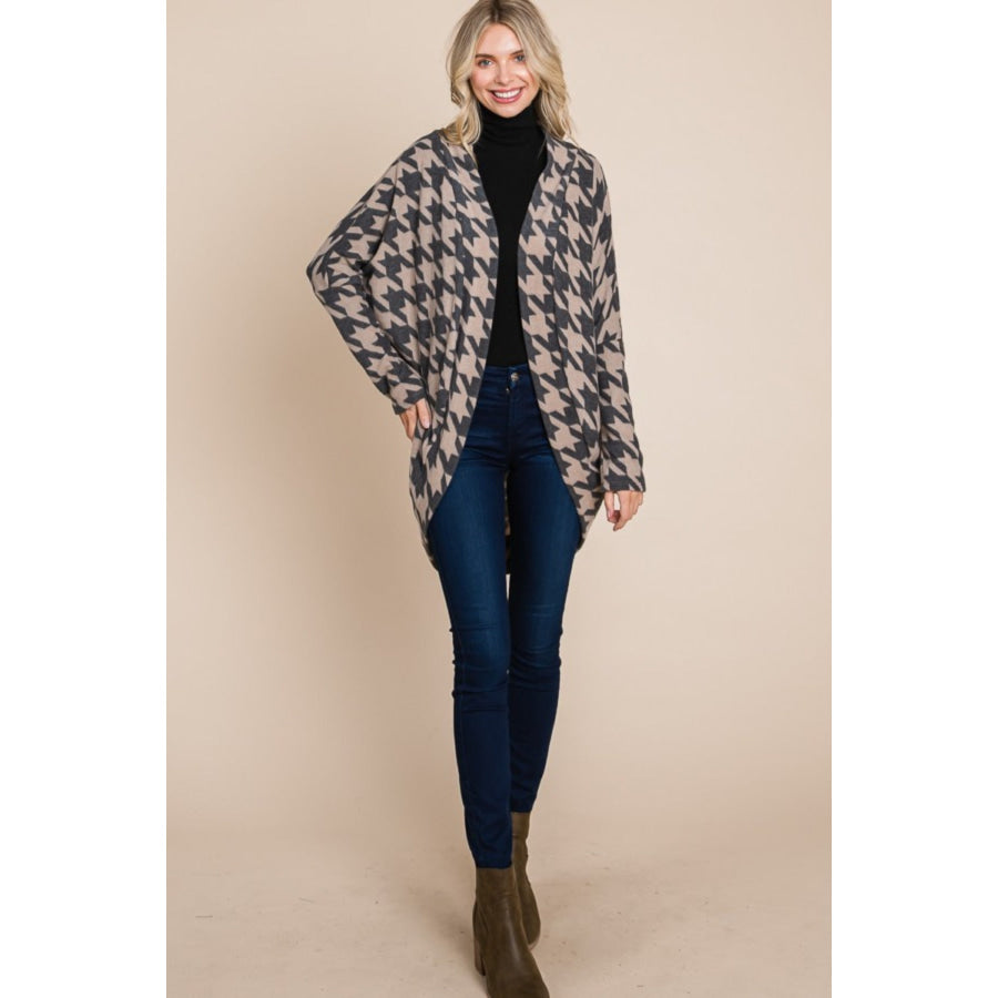 BOMBOM Houndstooth Open Front Cocoon Knit Cardigan Apparel and Accessories