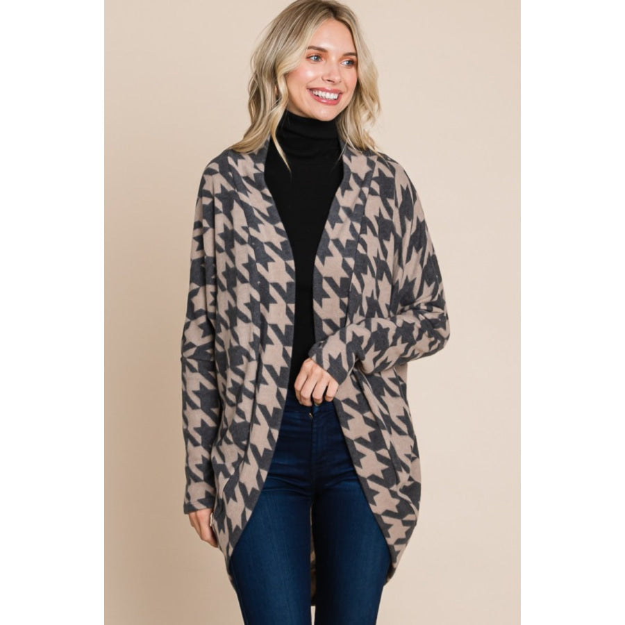 BOMBOM Houndstooth Open Front Cocoon Knit Cardigan Houndstooth / S Apparel and Accessories
