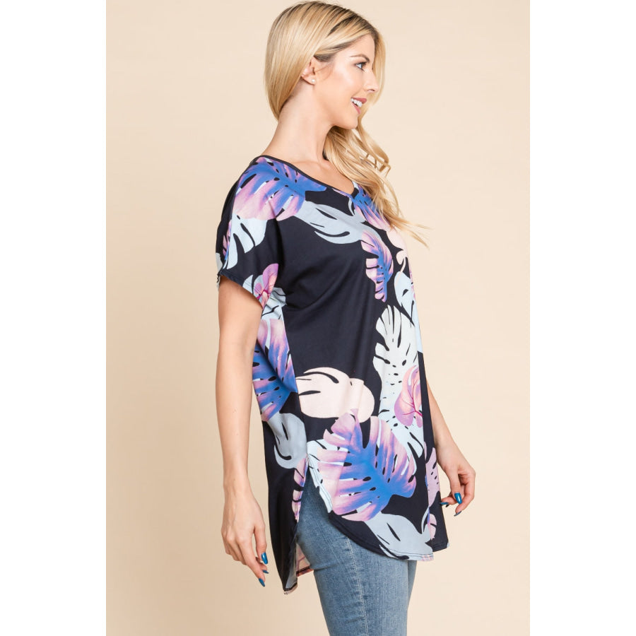 BOMBOM Printed Round Neck Short Sleeve T - Shirt Apparel and Accessories