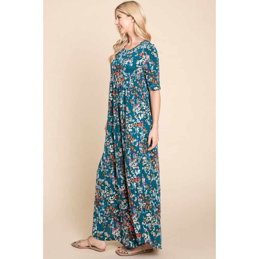 BOMBOM Printed Shirred Maxi Dress Apparel and Accessories
