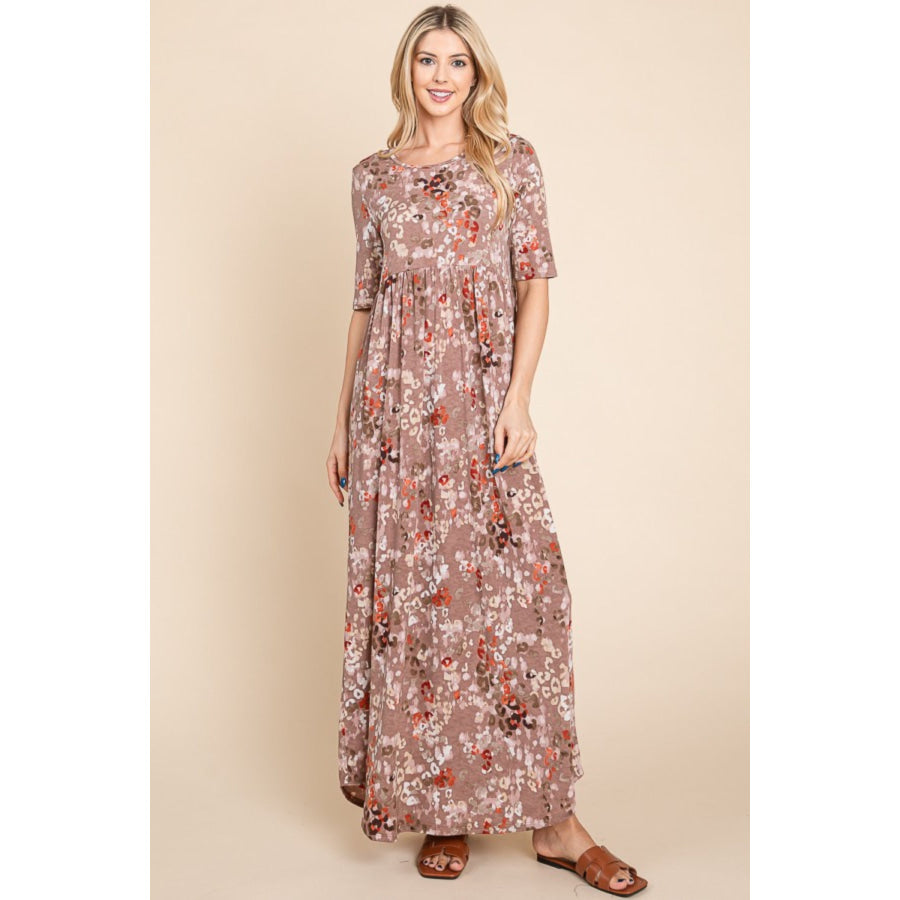 BOMBOM Printed Shirred Maxi Dress Apparel and Accessories