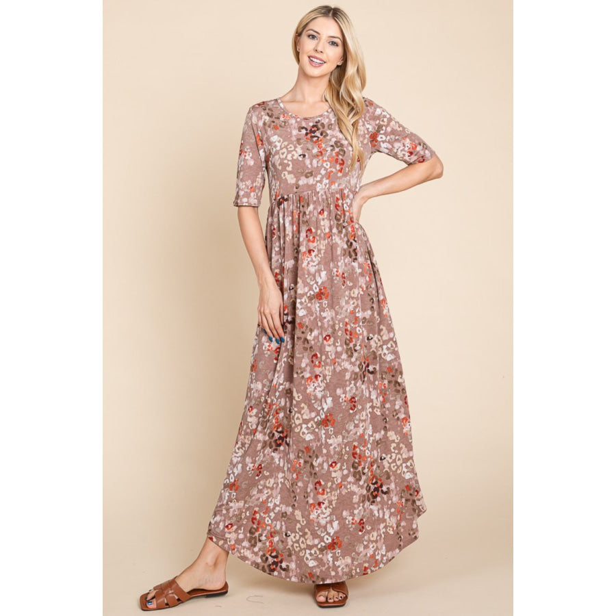 BOMBOM Printed Shirred Maxi Dress Apparel and Accessories