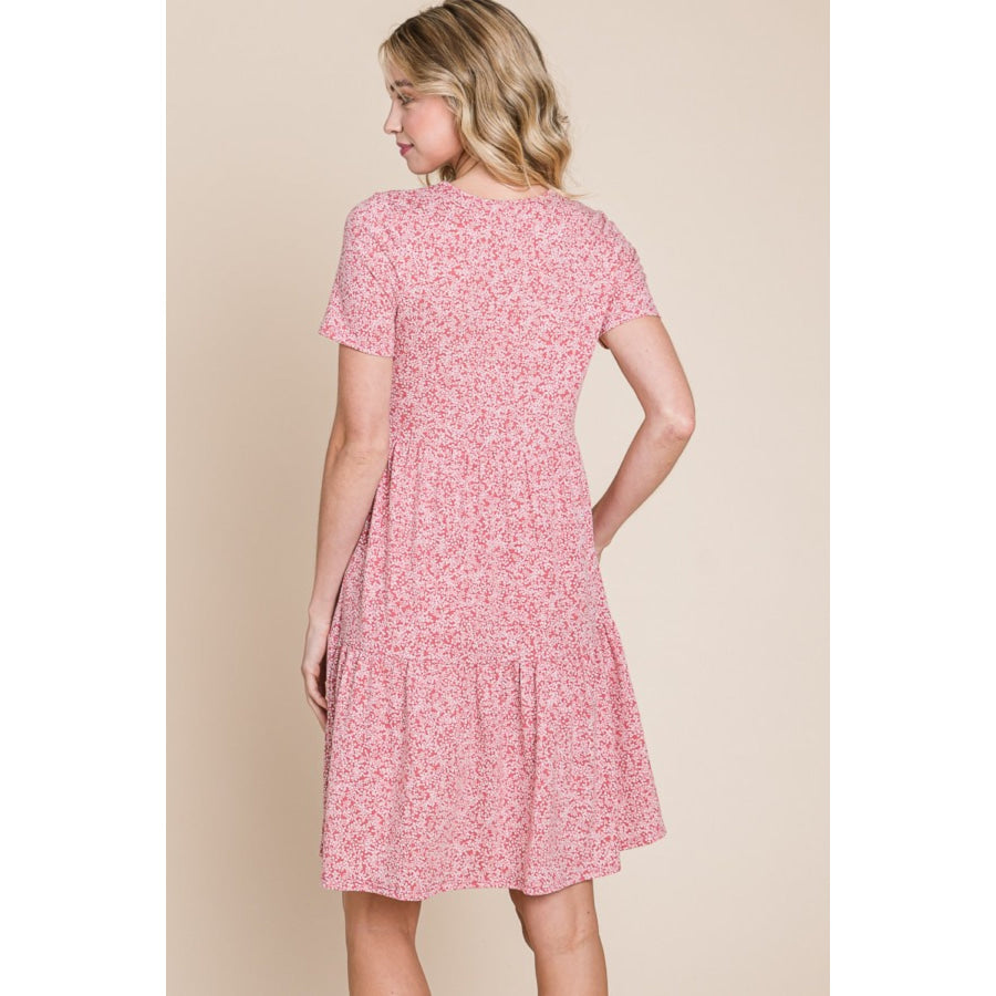 BOMBOM Printed Short Sleeve Mini Dress Apparel and Accessories