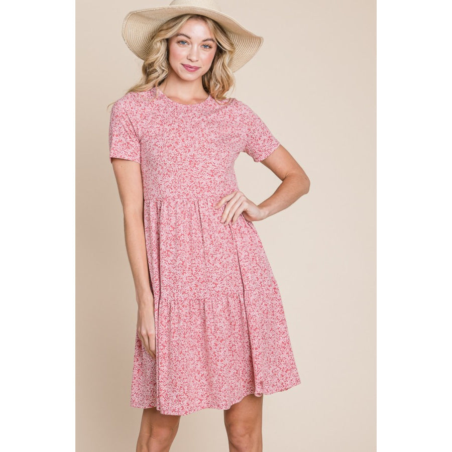 BOMBOM Printed Short Sleeve Mini Dress Apparel and Accessories