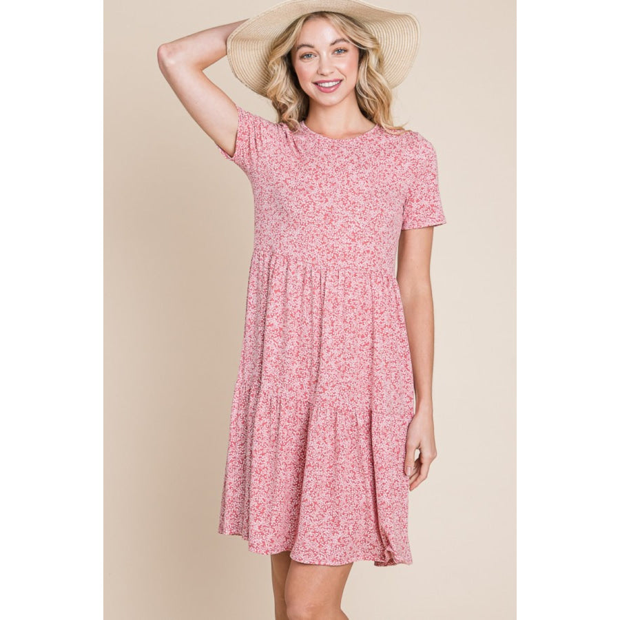 BOMBOM Printed Short Sleeve Mini Dress Apparel and Accessories