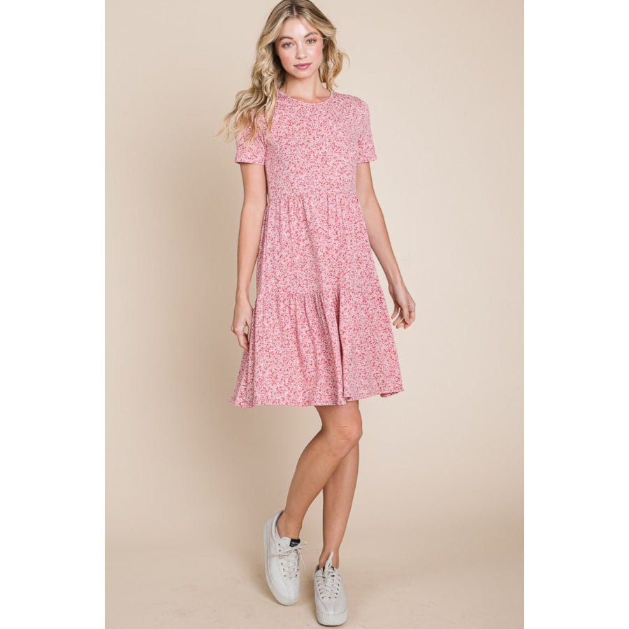 BOMBOM Printed Short Sleeve Mini Dress Apparel and Accessories