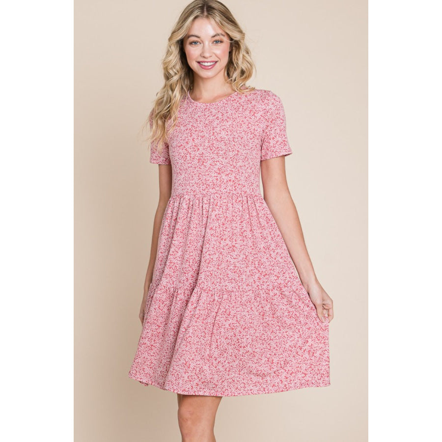 BOMBOM Printed Short Sleeve Mini Dress Marsala / S Apparel and Accessories