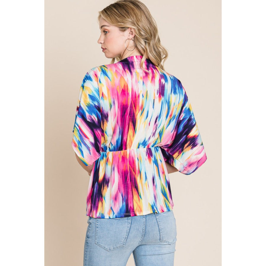BOMBOM Printed Surplice Peplum Blouse Apparel and Accessories