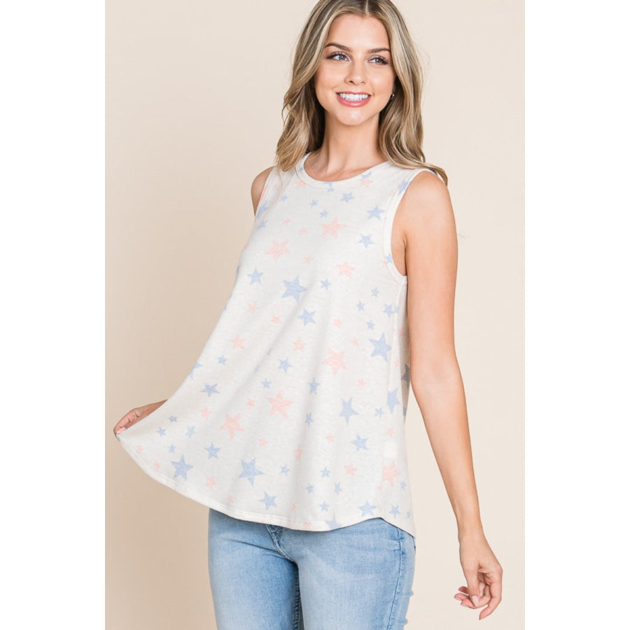 BOMBOM Star Print Round Neck Tank Apparel and Accessories