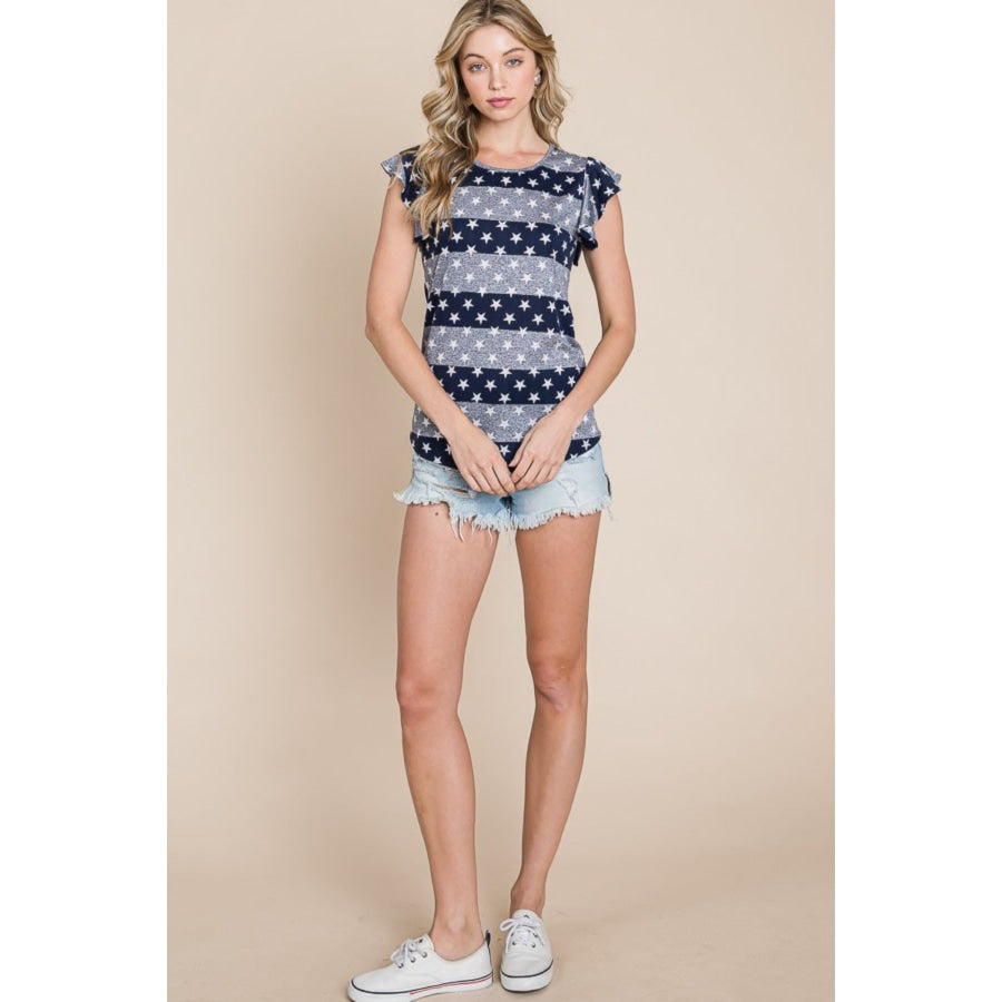 BOMBOM Striped Round Neck Cap Sleeve T - Shirt Apparel and Accessories