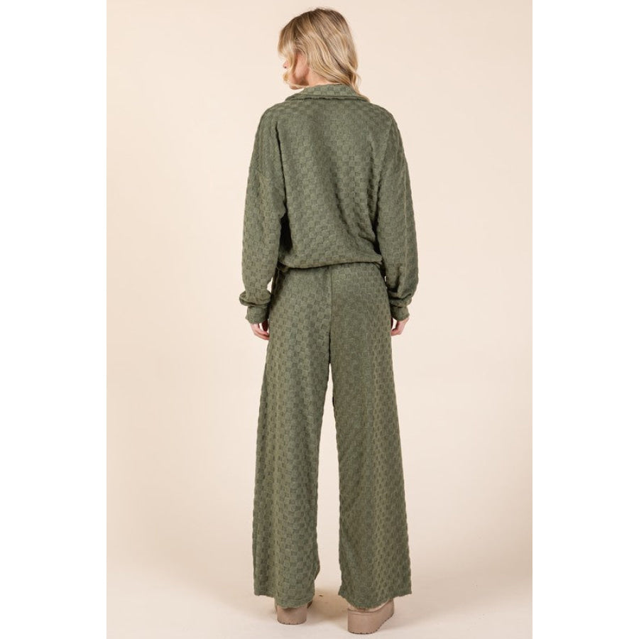 BOMBOM Tied Checkered Wide Leg Pants Moss / S Apparel and Accessories