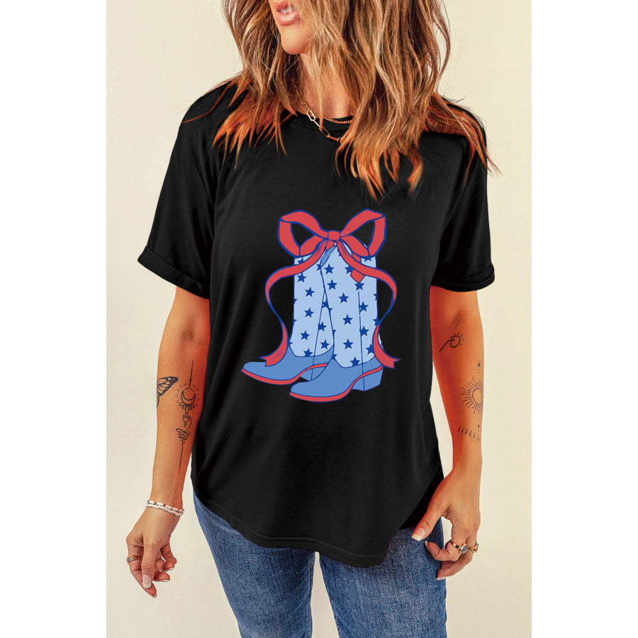 Boot Graphic Round Neck Short Sleeve T-Shirt Shirts & Tops