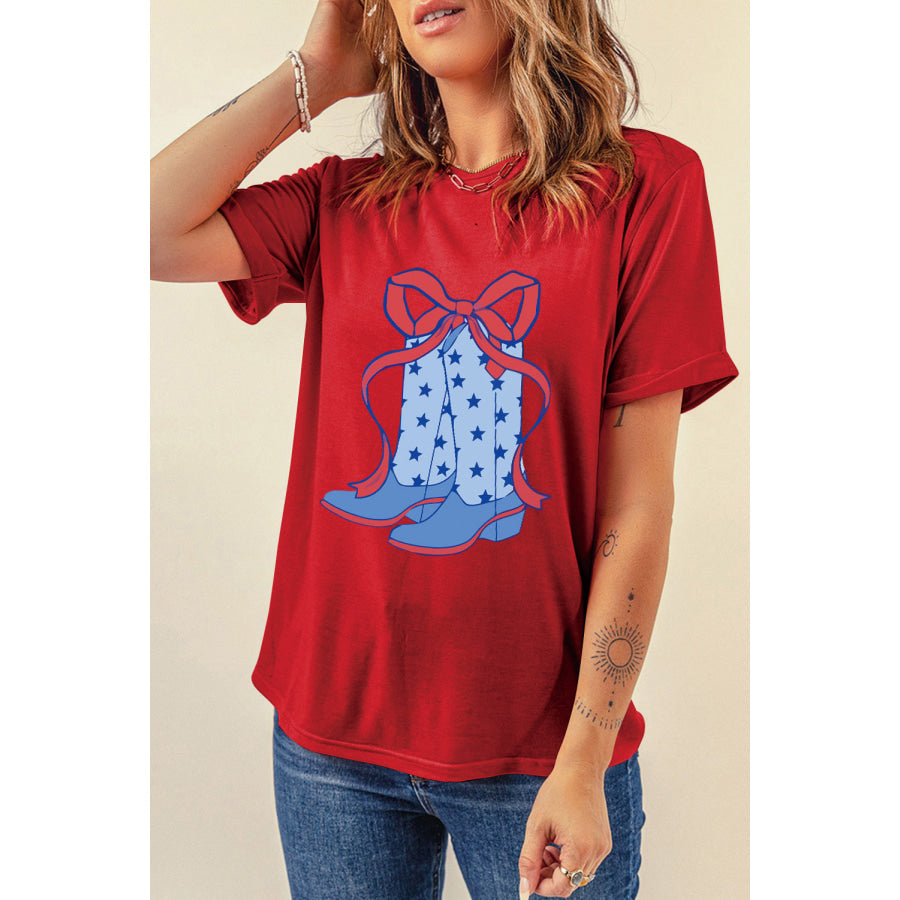 Boot Graphic Round Neck Short Sleeve T-Shirt Shirts & Tops
