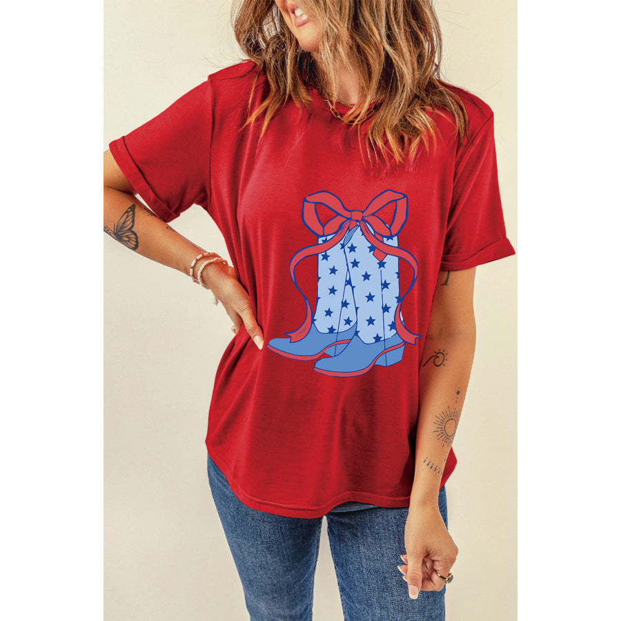 Boot Graphic Round Neck Short Sleeve T-Shirt Shirts & Tops