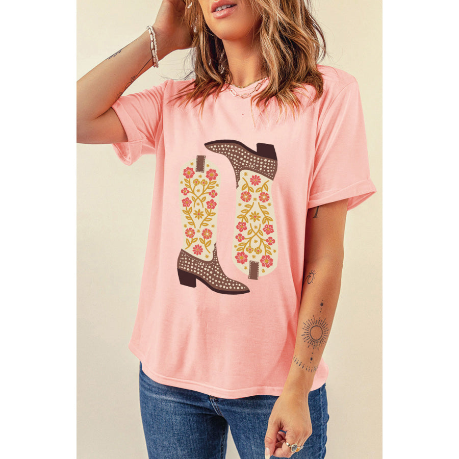 Boot Graphic Round Neck Short Sleeve T-Shirt Shirts & Tops