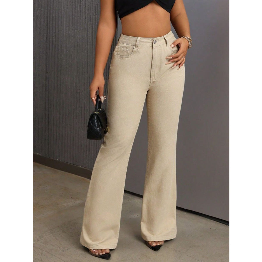 Bootcut Jeans with Pockets Tan / XS Apparel and Accessories