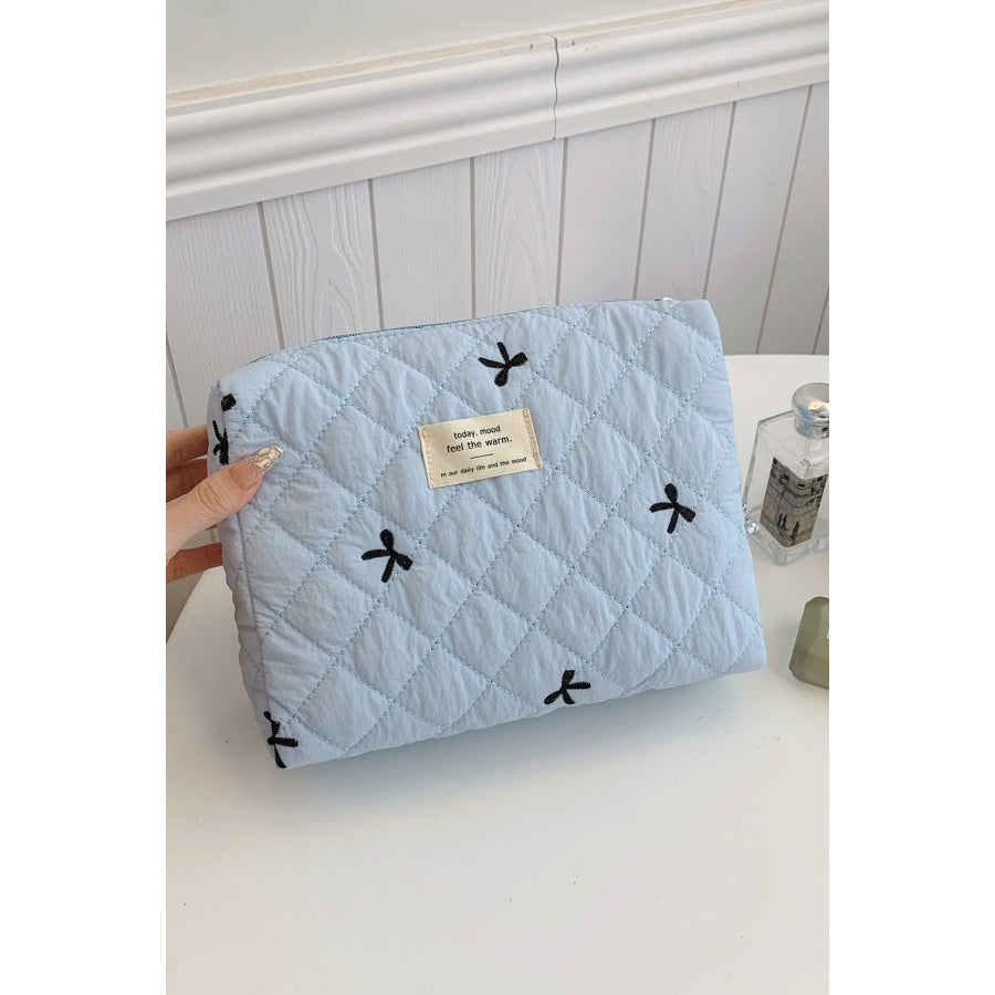 Bow Embroidered Quilted Storage Bag Apparel and Accessories