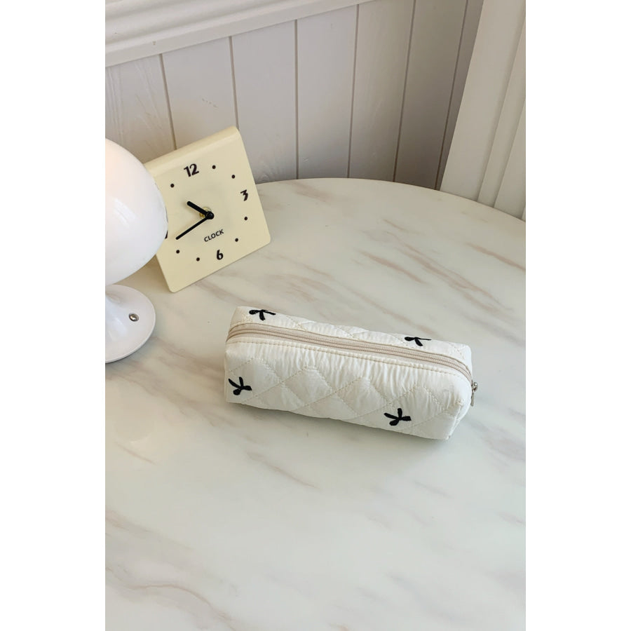Bow Embroidered Quilted Storage Bag Apparel and Accessories