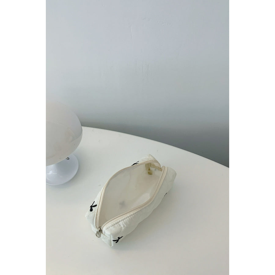 Bow Embroidered Quilted Storage Bag Apparel and Accessories