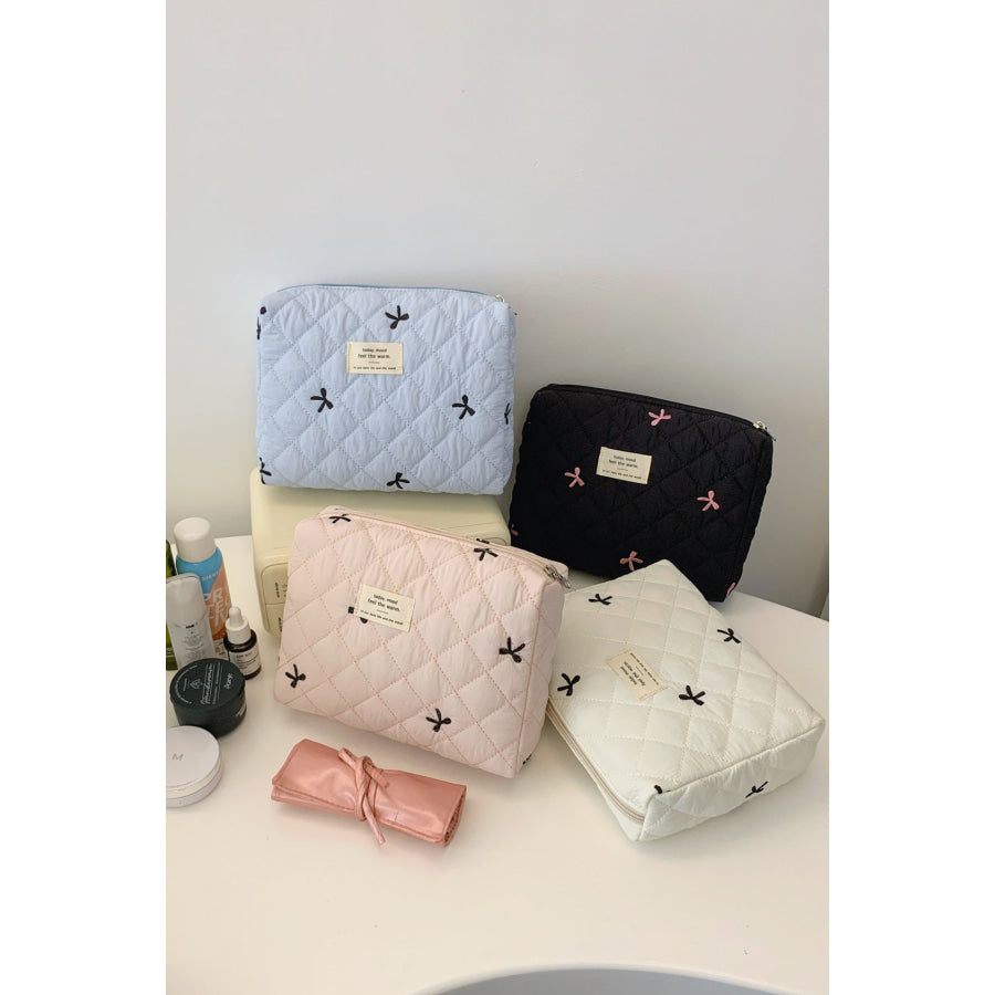 Bow Embroidered Quilted Storage Bag Apparel and Accessories