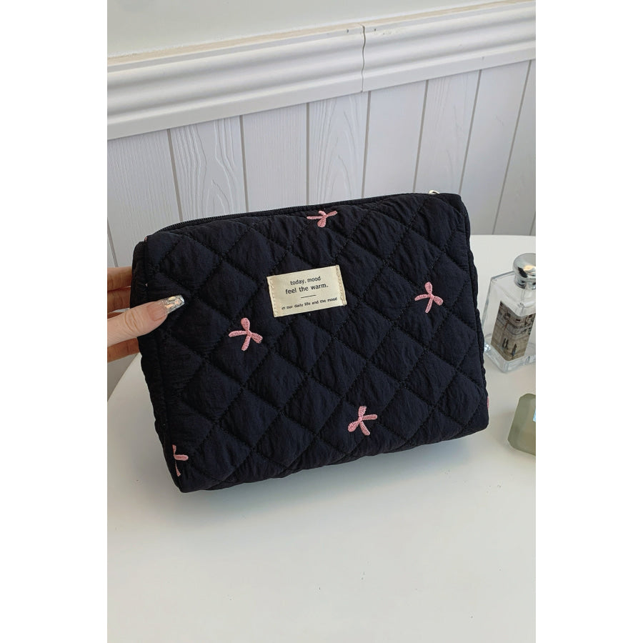 Bow Embroidered Quilted Storage Bag Apparel and Accessories