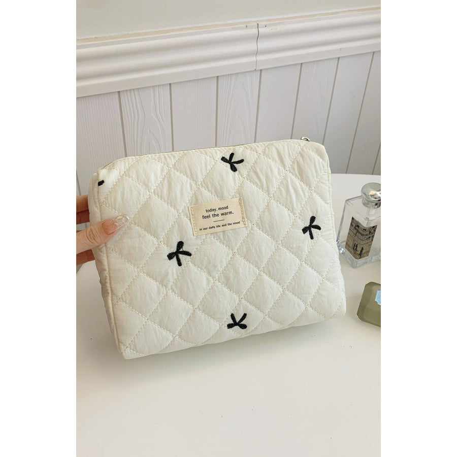 Bow Embroidered Quilted Storage Bag Apparel and Accessories