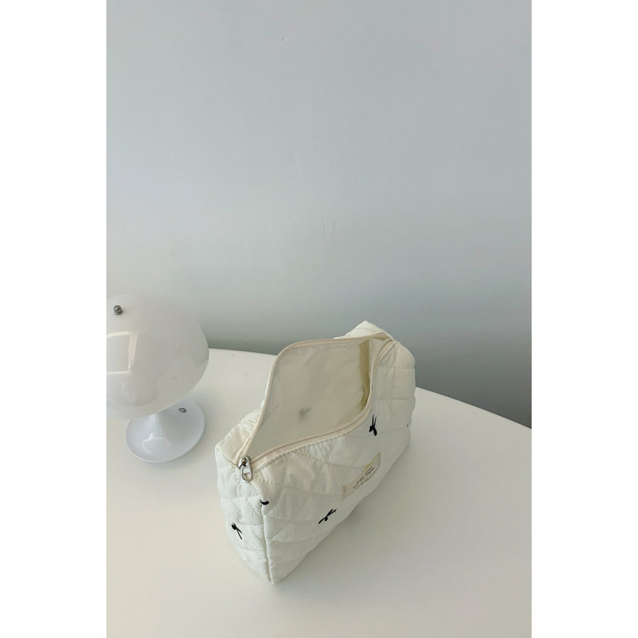 Bow Embroidered Quilted Storage Bag Apparel and Accessories