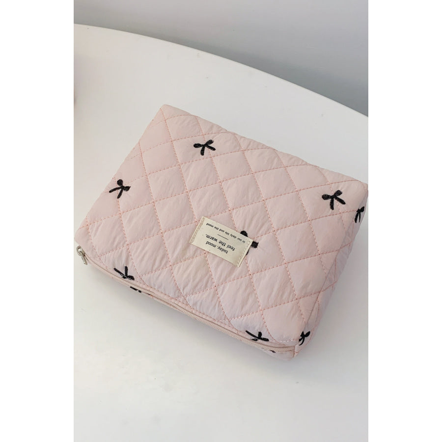 Bow Embroidered Quilted Storage Bag Apparel and Accessories