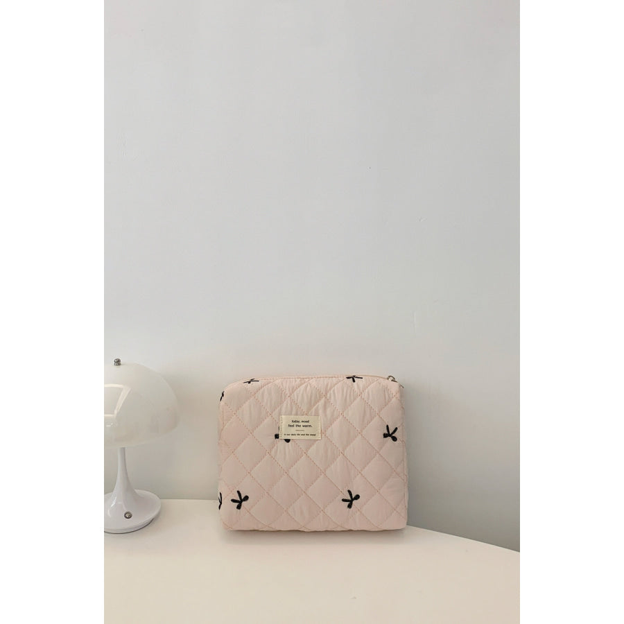 Bow Embroidered Quilted Storage Bag Apparel and Accessories