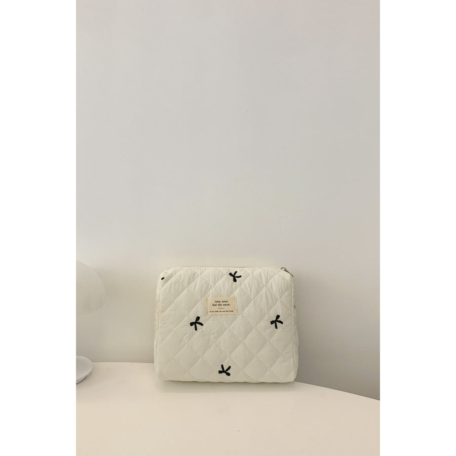 Bow Embroidered Quilted Storage Bag Apparel and Accessories