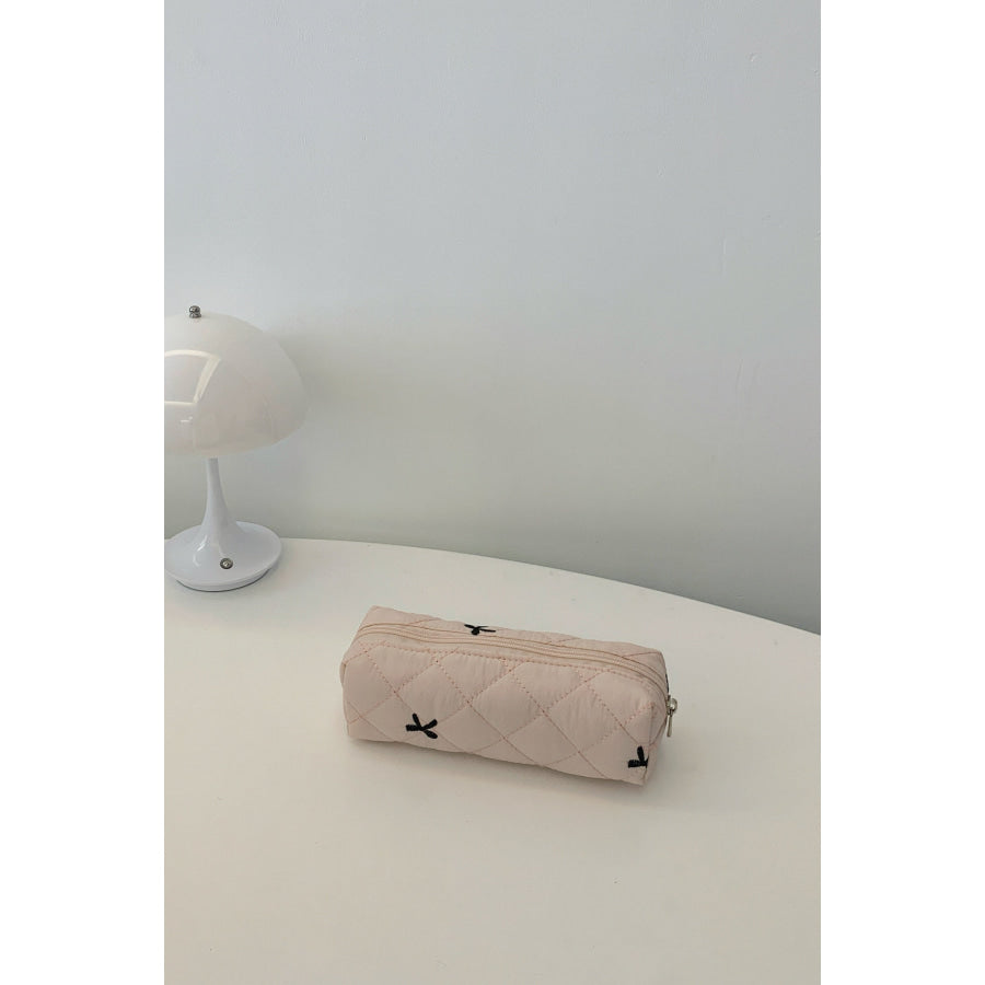 Bow Embroidered Quilted Storage Bag Apparel and Accessories