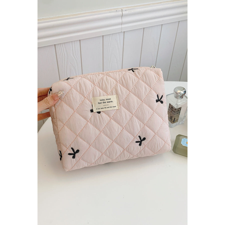 Bow Embroidered Quilted Storage Bag Apparel and Accessories