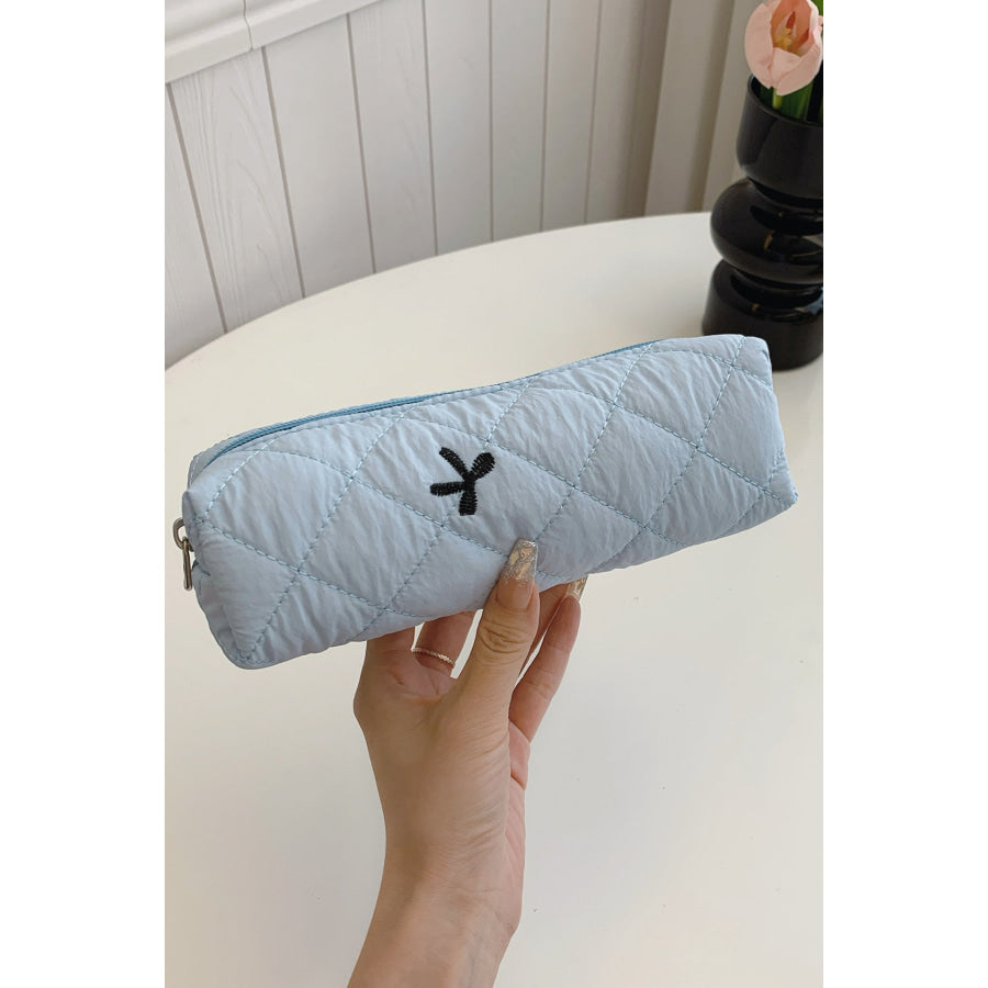 Bow Embroidered Quilted Storage Bag Light Blue / One Size Apparel and Accessories