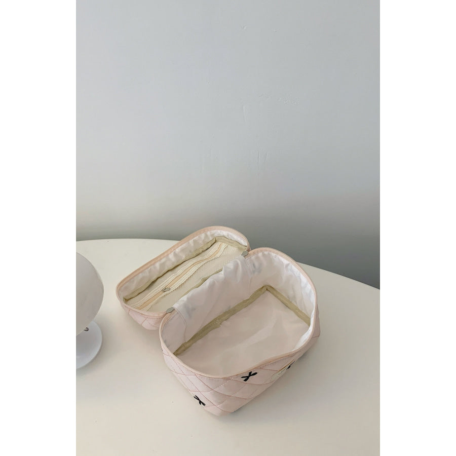 Bow Embroidered Quilted Storage Bag with Zip Apparel and Accessories