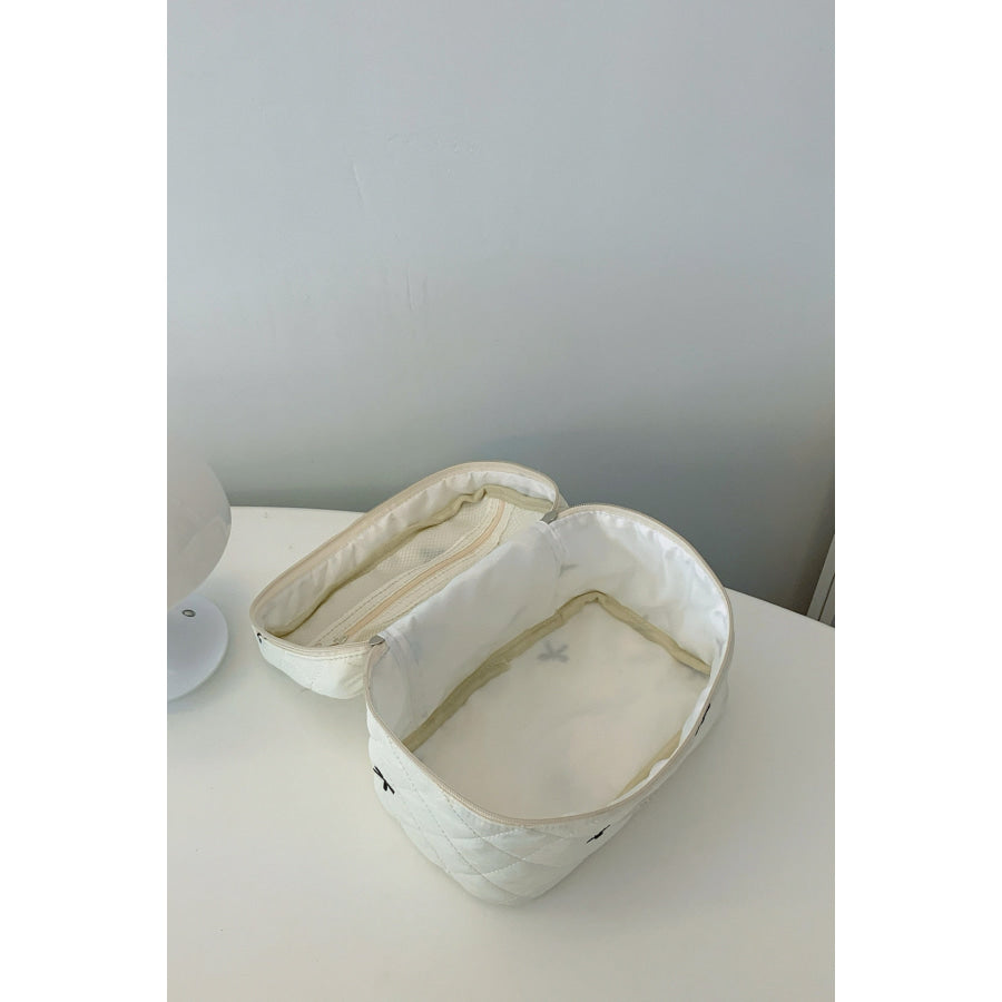 Bow Embroidered Quilted Storage Bag with Zip Apparel and Accessories