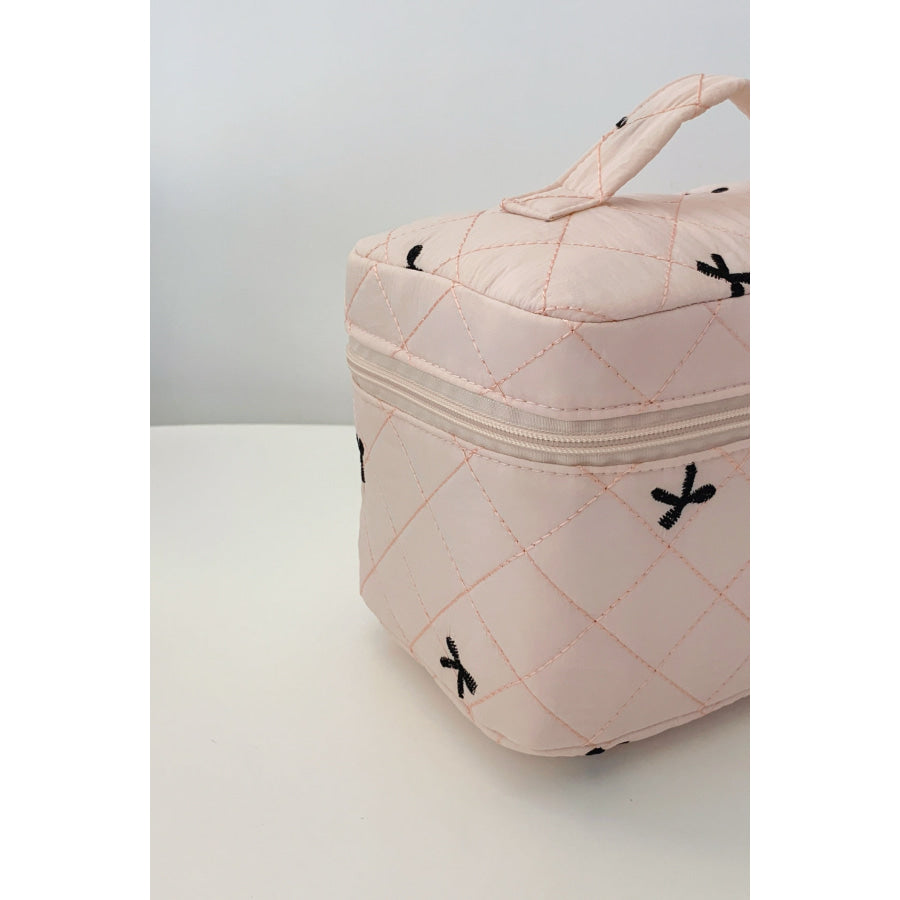 Bow Embroidered Quilted Storage Bag with Zip Apparel and Accessories