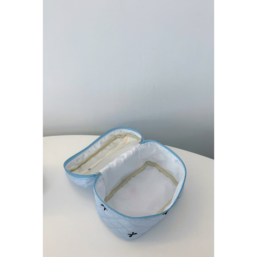 Bow Embroidered Quilted Storage Bag with Zip Apparel and Accessories