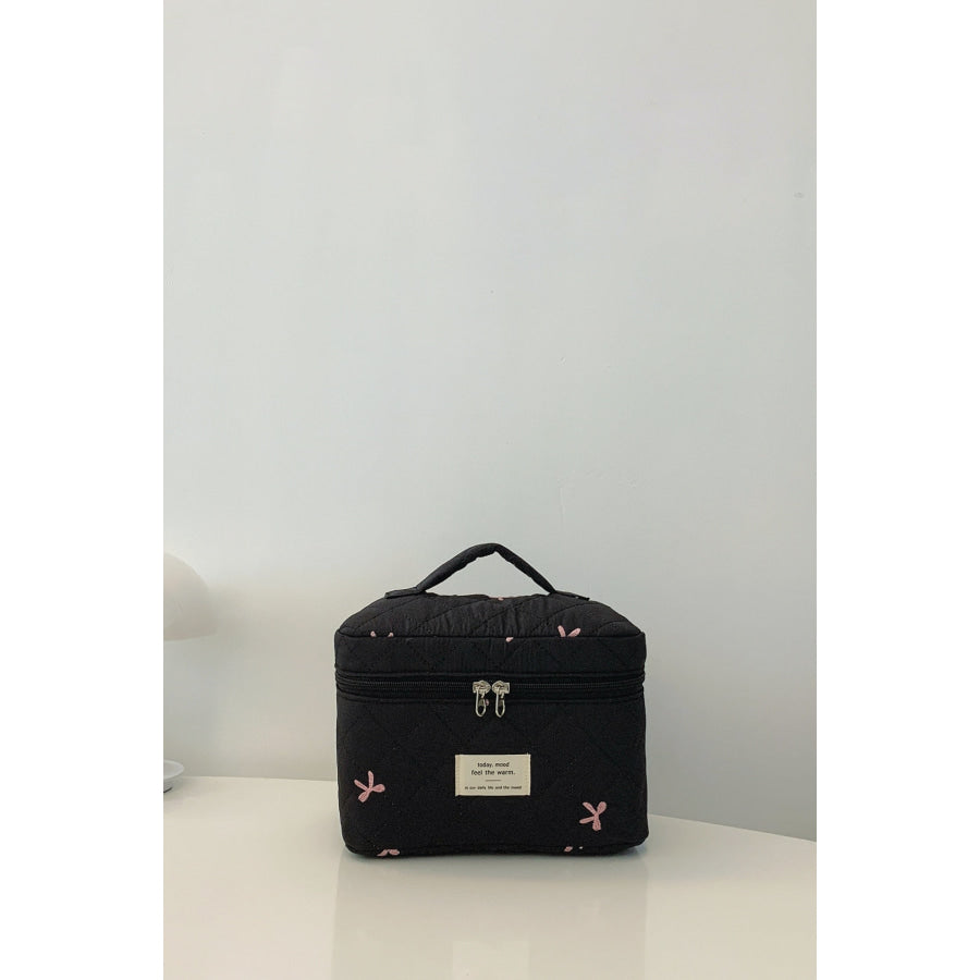 Bow Embroidered Quilted Storage Bag with Zip Apparel and Accessories