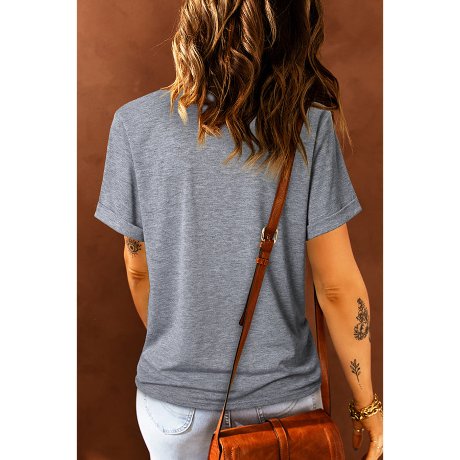 Bow Graphic Round Neck Short Sleeve T - Shirt Charcoal / S Apparel and Accessories