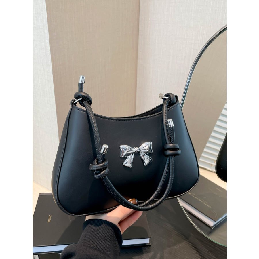 Bow PU Leather Knotted Strap Handbag Black / One Size Apparel and Accessories